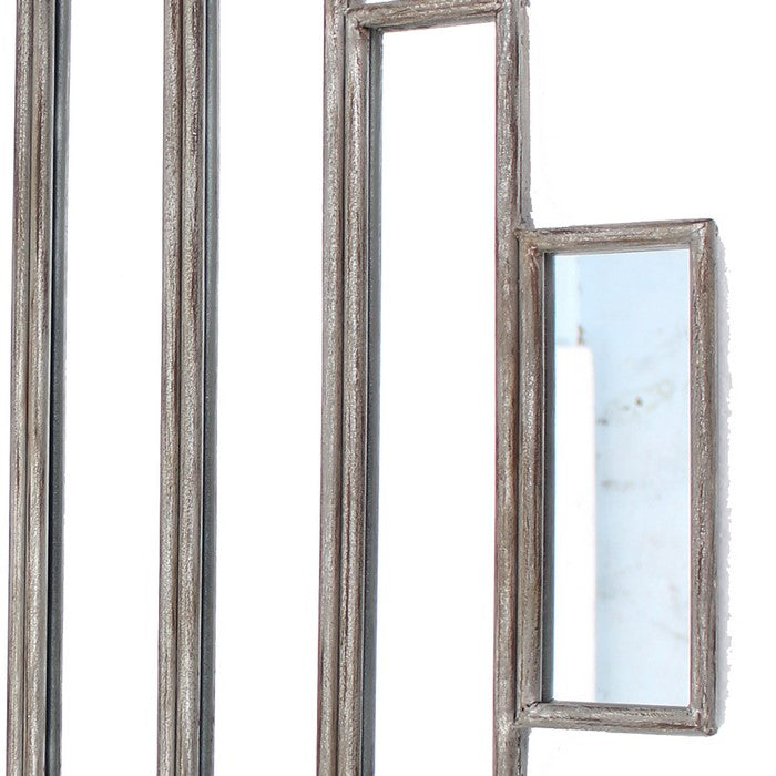 Wooden Wall Mirror with Multiple Framed Sculptures, Silver