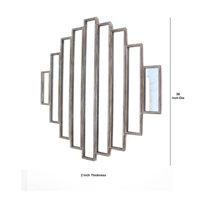 Wooden Wall Mirror with Multiple Framed Sculptures, Silver