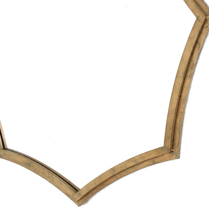 Wooden Wall Mirror with Curved Hexagram Shape Frame, Brown