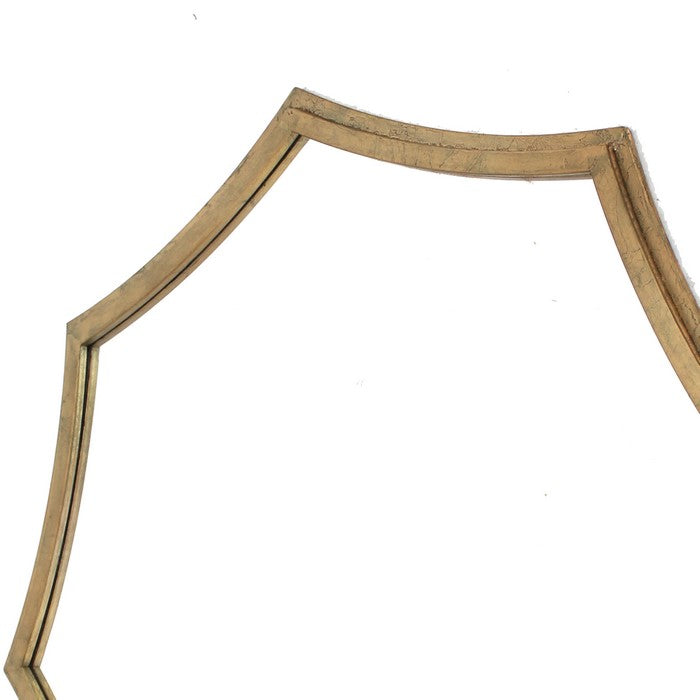 Wooden Wall Mirror with Curved Hexagram Shape Frame, Brown