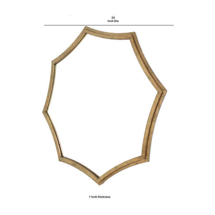 Wooden Wall Mirror with Curved Hexagram Shape Frame, Brown