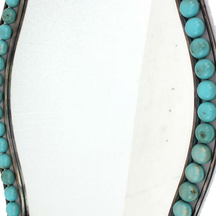 Quatrefoil Shape Metal Wall Mirror with Pearl Accents, Blue and Brown