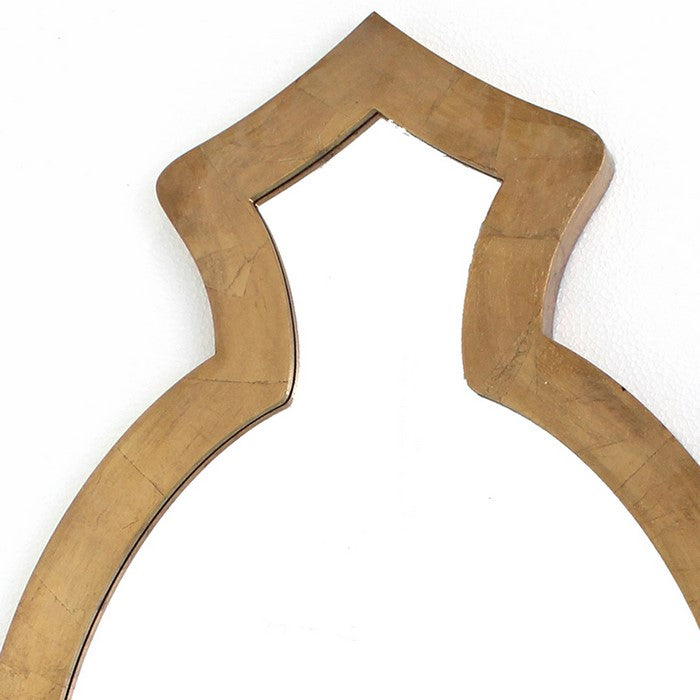 Contemporary Wooden Wall Mirror with Quatrefoil Shape Design, Gold