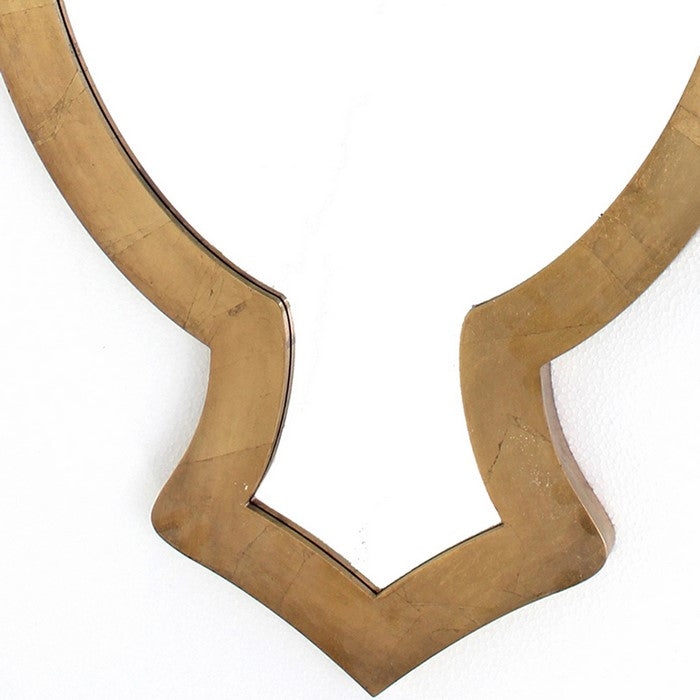 Contemporary Wooden Wall Mirror with Quatrefoil Shape Design, Gold