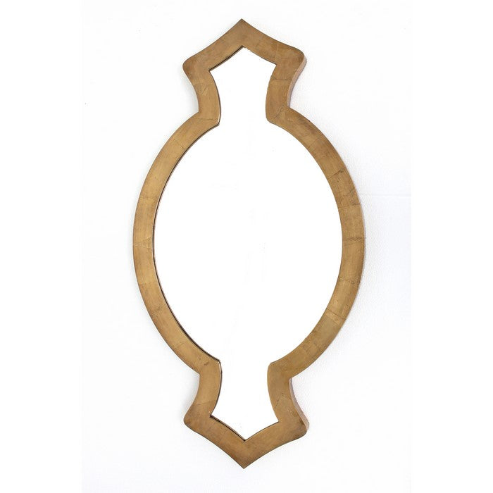 Contemporary Wooden Wall Mirror with Quatrefoil Shape Design, Gold