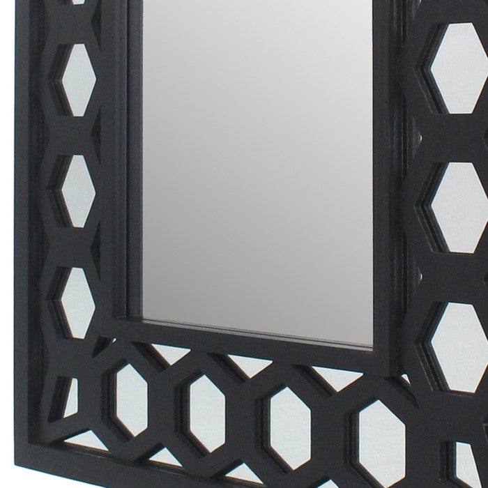 Rectangular Wooden Dressing Mirror with Lattice Pattern Design, Black