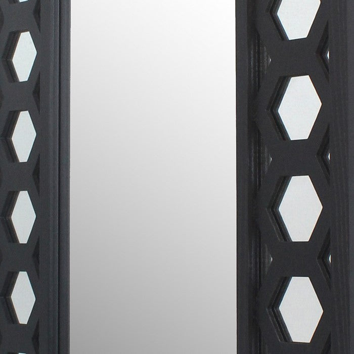 Rectangular Wooden Dressing Mirror with Lattice Pattern Design, Black