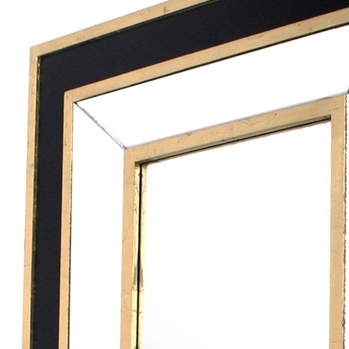 Rectangular Wooden Dressing Mirror with Beveled Edges, Black and Gold