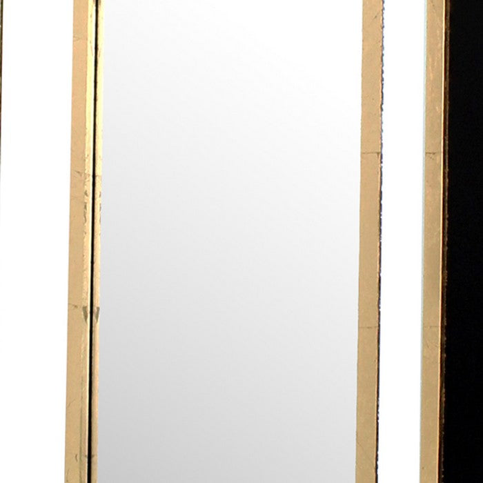 Rectangular Wooden Dressing Mirror with Beveled Edges, Black and Gold
