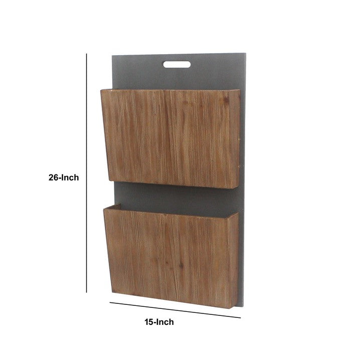 Wooden 2 Tier Functional Wall Magazine Rack, Brown and Black