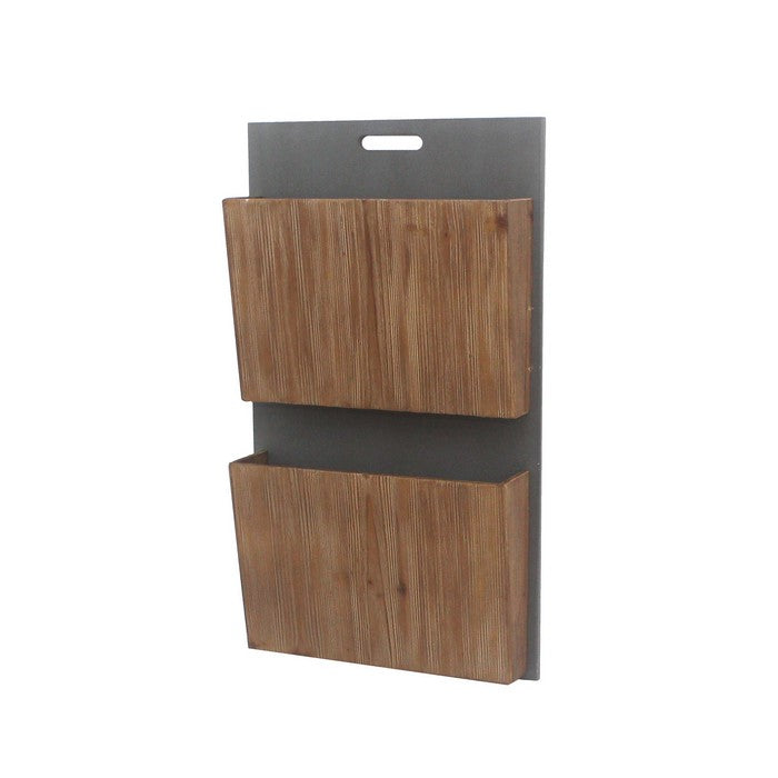 Wooden 2 Tier Functional Wall Magazine Rack, Brown and Black
