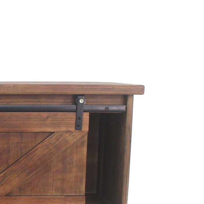 Wooden Wall Storage with 2 Sliding Doors and 5 Metal Hooks, Brown