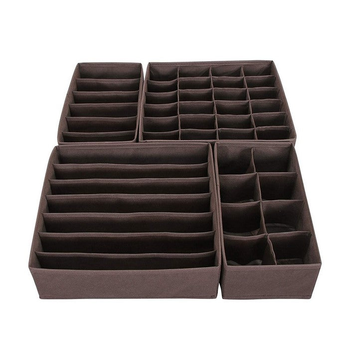Wooden Undergarments Organizer and Drawer Divider with Cubbies, Set of 4, Brown