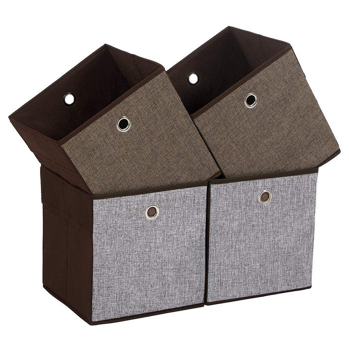 Clothes Storage Box with Fabric Wrapping, Set of 4, Brown and Gray