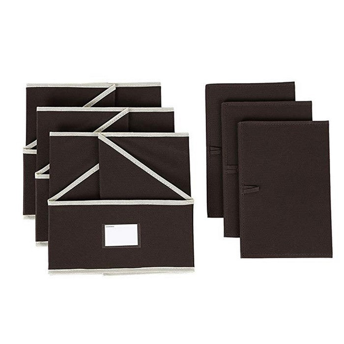 Trapezoid Open Storage Boxes with Fabric Wrapping, Set of 3, Brown