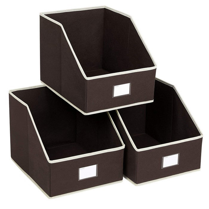 Trapezoid Open Storage Boxes with Fabric Wrapping, Set of 3, Brown