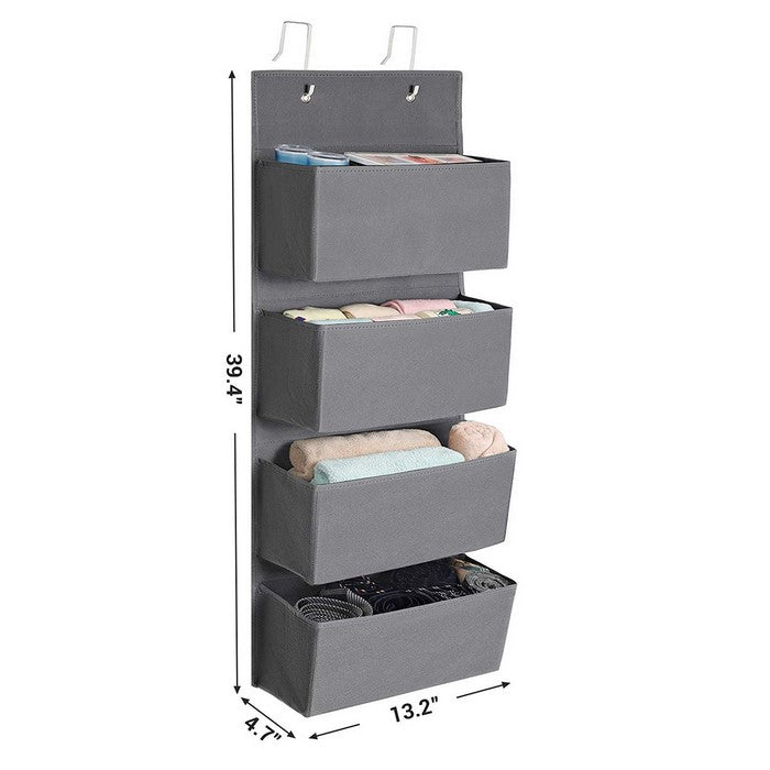 Wooden Frame Wall Hanging Storage Organizer with 4 Compartments, Gray