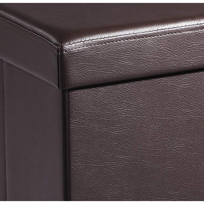 Square Leatherette Foldable Storage Ottoman with Padded Seat, Brown