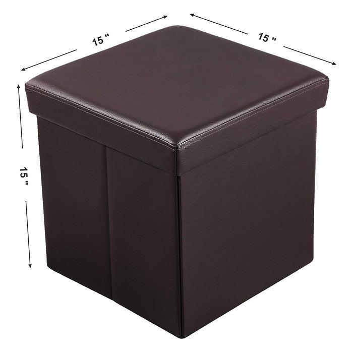 Square Leatherette Foldable Storage Ottoman with Padded Seat, Brown