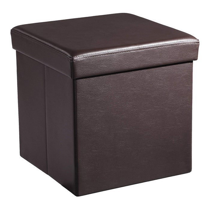 Square Leatherette Foldable Storage Ottoman with Padded Seat, Brown