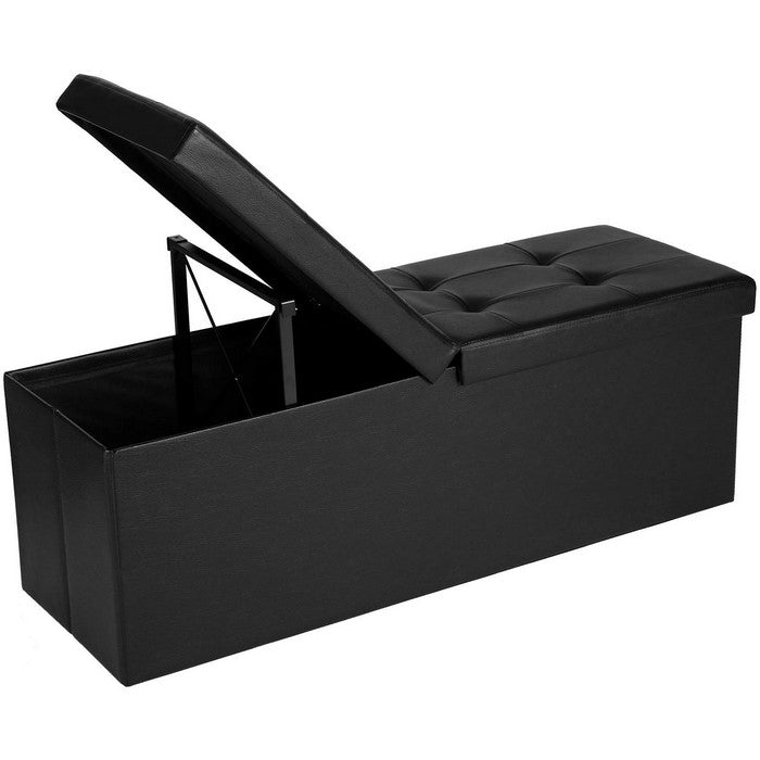 Leatherette Foldable Storage Ottoman Bench with Tufted Seating, Black