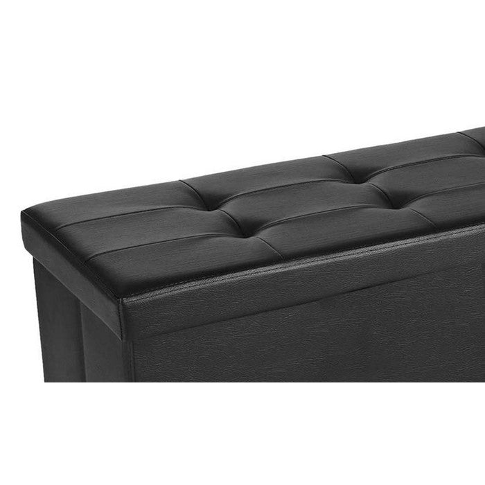 Leatherette Foldable Storage Ottoman Bench with Tufted Seating, Black