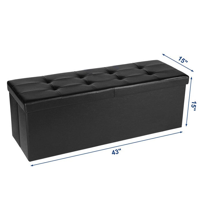 Leatherette Foldable Storage Ottoman Bench with Tufted Seating, Black
