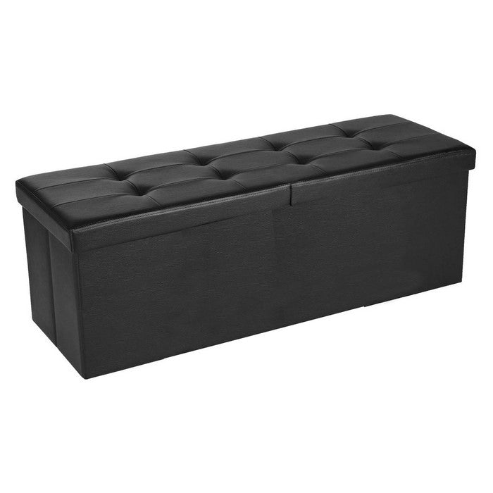 Leatherette Foldable Storage Ottoman Bench with Tufted Seating, Black