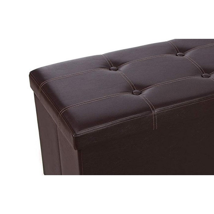 Button Tufted Leatherette Foldable Storage Ottoman Bench, Brown