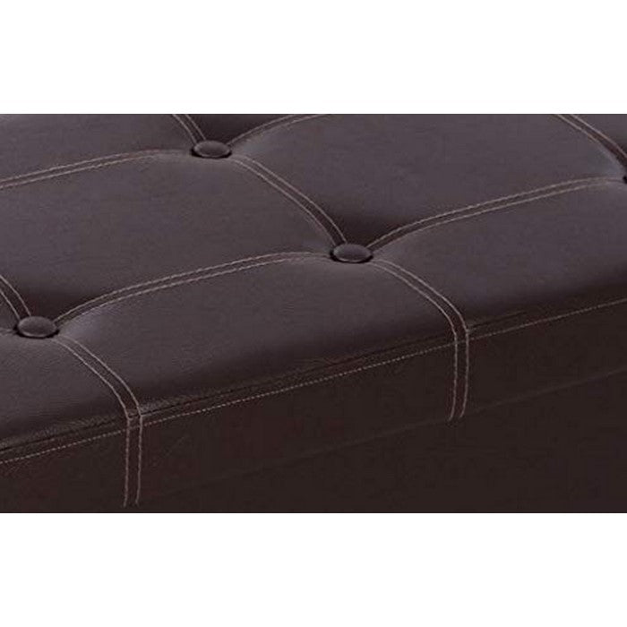 Button Tufted Leatherette Foldable Storage Ottoman Bench, Brown