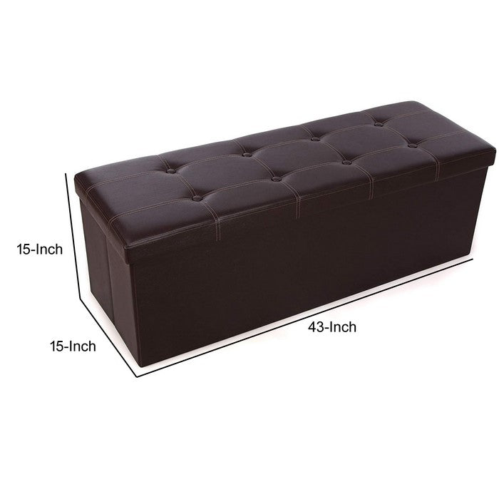 Button Tufted Leatherette Foldable Storage Ottoman Bench, Brown