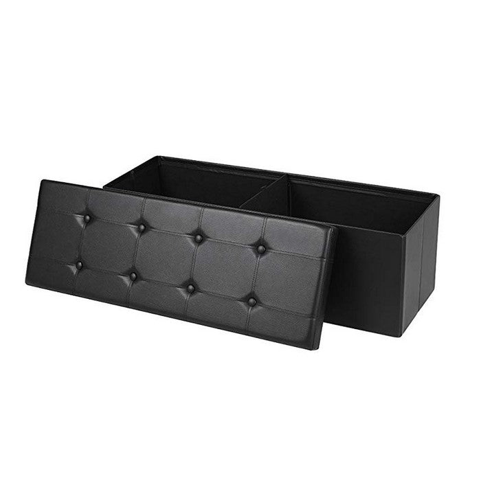 Button Tufted Rectangular Foldable Storage Ottoman Bench, Black