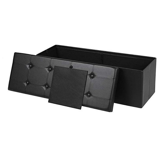 Button Tufted Rectangular Foldable Storage Ottoman Bench, Black