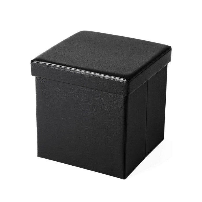 Square Leatherette Foldable Storage Ottoman with Padded Seat, Black