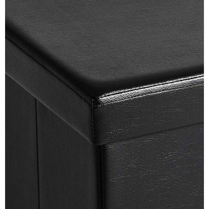 Square Leatherette Foldable Storage Ottoman with Padded Seat, Black
