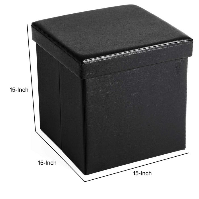 Square Leatherette Foldable Storage Ottoman with Padded Seat, Black