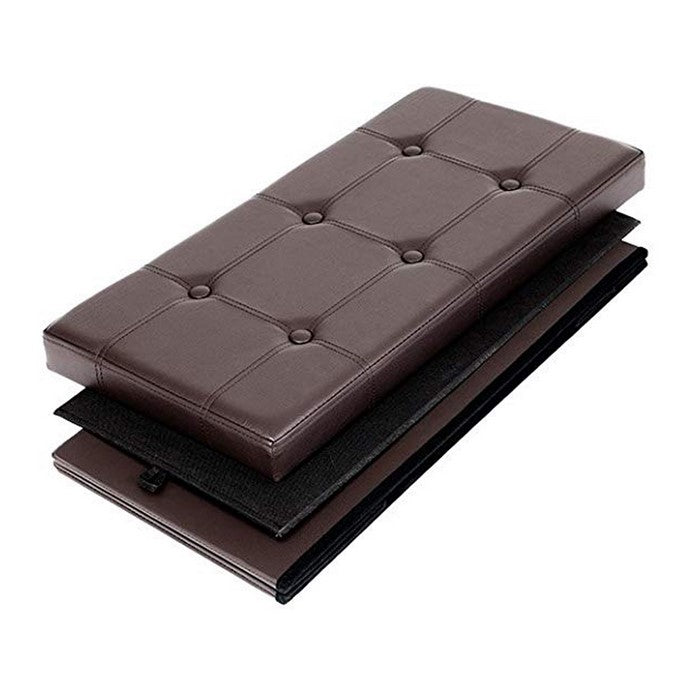 Button Tufted and Stitched Leatherette Storage Ottoman Bench, Brown