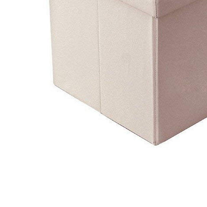 Rectangular Button Tufted Leatherette Storage Ottoman Bench, Beige