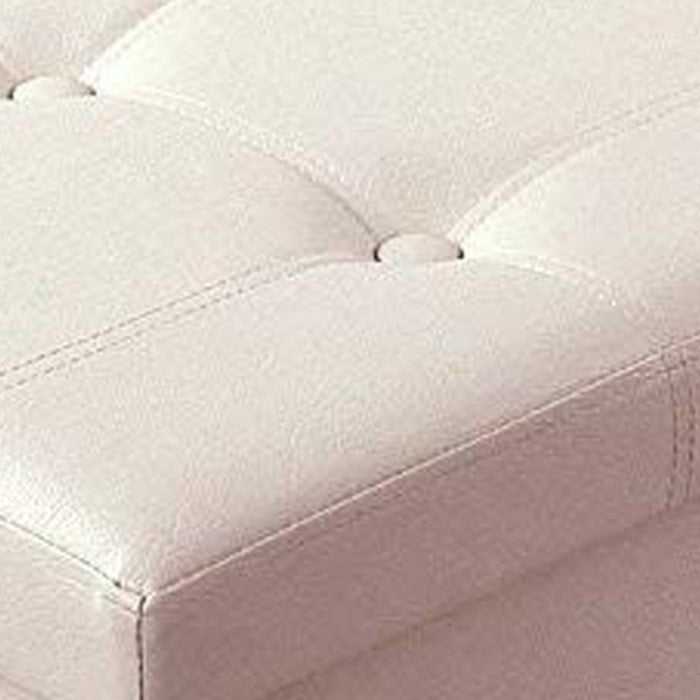 Rectangular Button Tufted Leatherette Storage Ottoman Bench, Beige
