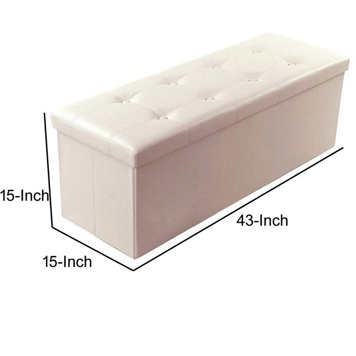 Rectangular Button Tufted Leatherette Storage Ottoman Bench, Beige