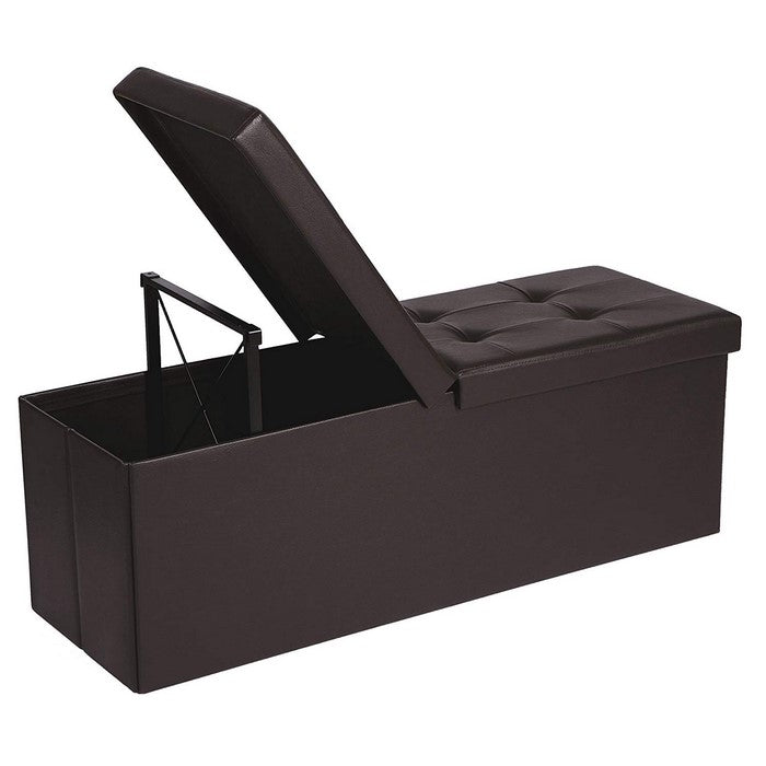 Foldable Metal Frame Storage Ottoman Bench with Tufted Seat, Brown