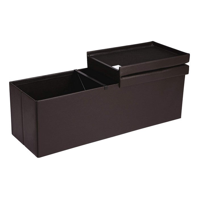 Foldable Metal Frame Storage Ottoman Bench with Tufted Seat, Brown