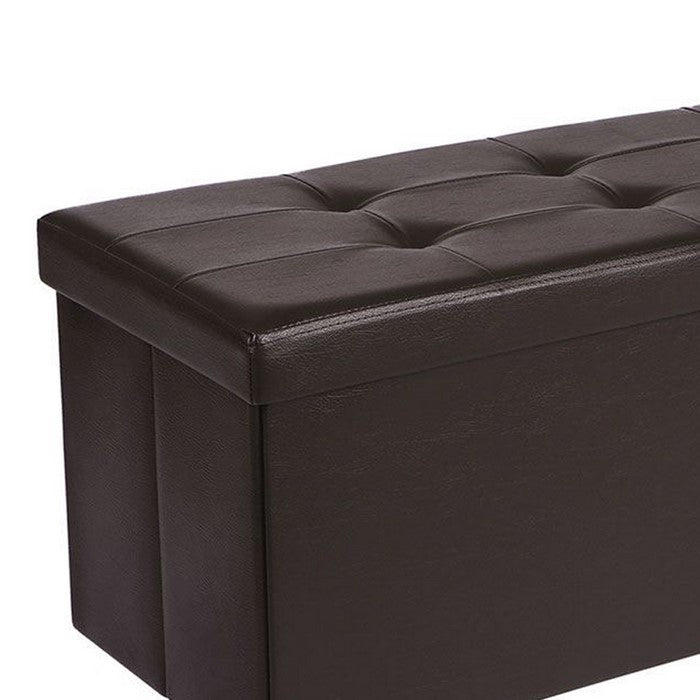 Foldable Metal Frame Storage Ottoman Bench with Tufted Seat, Brown