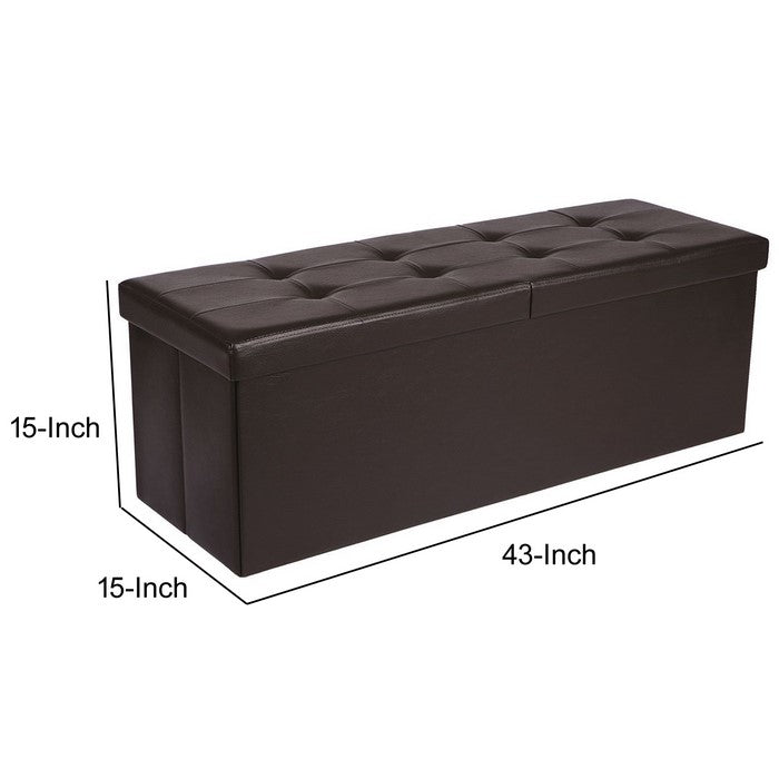 Foldable Metal Frame Storage Ottoman Bench with Tufted Seat, Brown