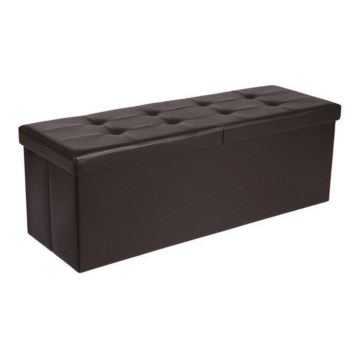 Foldable Metal Frame Storage Ottoman Bench with Tufted Seat, Brown