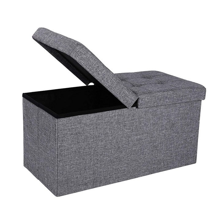 Foldable Fabric Upholstered Storage Ottoman with Tufted Details, Gray