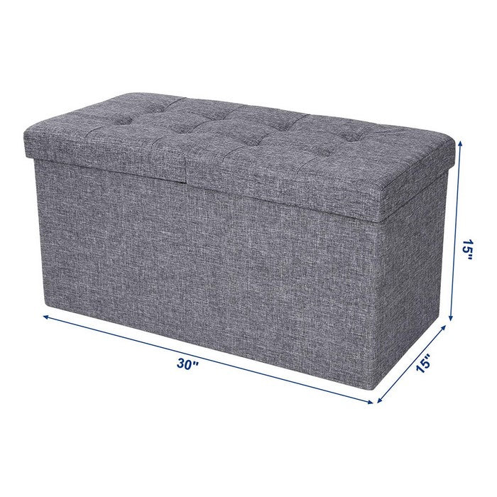 Foldable Fabric Upholstered Storage Ottoman with Tufted Details, Gray
