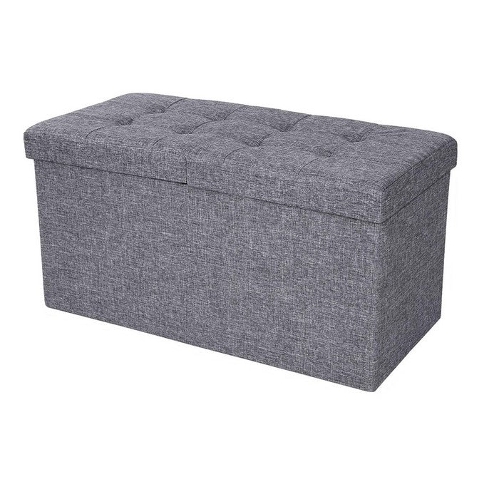 Foldable Fabric Upholstered Storage Ottoman with Tufted Details, Gray