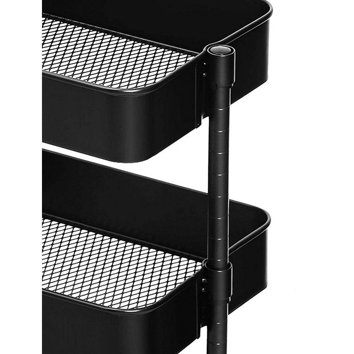 3 Tier Metal Frame kitchen Cart with Casters and Adjustable Shelf, Black