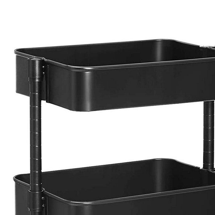 3 Tier Metal Frame kitchen Cart with Casters and Adjustable Shelf, Black